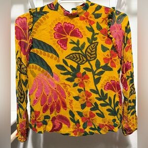FARM Rio Yellow Floral Long-Sleeve Blouse with Pink & Green Print
